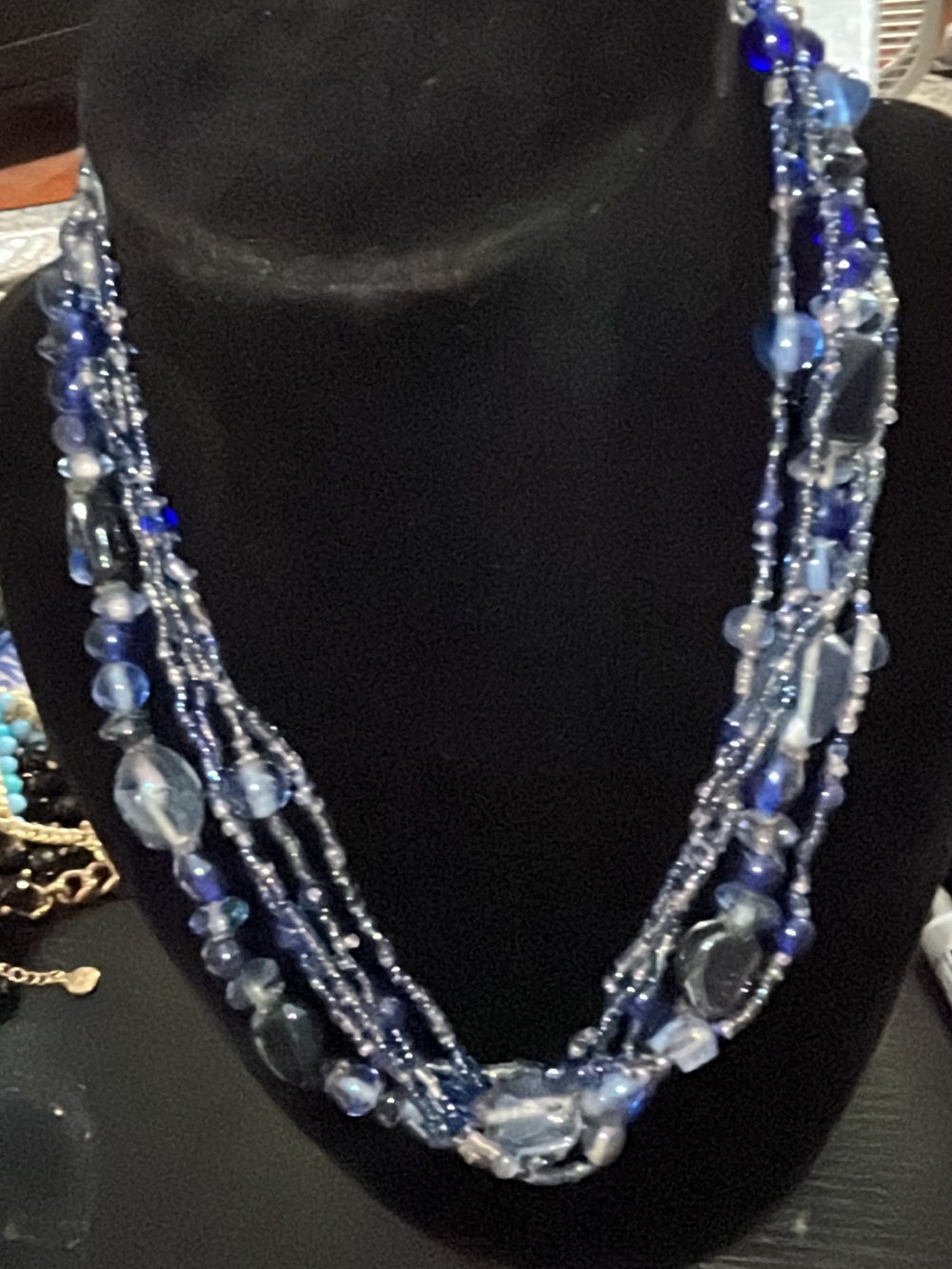 Avenue Multi-Strand Navy and Light Blue Beaded Necklace